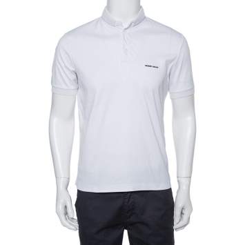 مملوكة مسبقًا Giorgio Armani White Cotton Stand Collar T-Shirt S