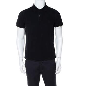 مملوكة مسبقًا Giorgio Armani Black Cotton Pique Striped Polo T-Shirt L