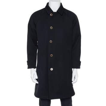 Pre Owned Giorgio Armani Black Wool Water Repellent Button Front Coat S