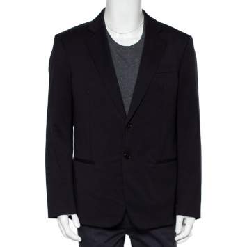 Pre Owned Giorgio Armani Navy Blue Wool Super 150's Button Front Blazer XXL