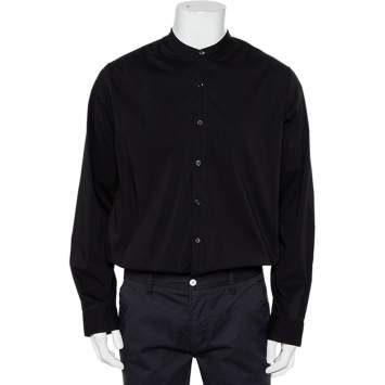Pre Owned Giorgio Armani Black Cotton Stand Collar button Front Shirt XXL