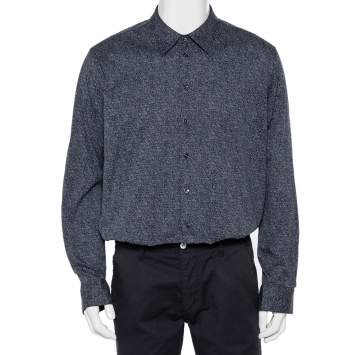 Pre Owned Giorgio Armani Navy Blue Patterned Cotton Shirt 4XL