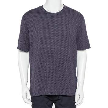 مملوكة مسبقًا Giorgio Armani Navy Blue Patterned Knit Crewneck T-Shirt XXL