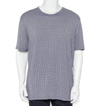 مملوكة مسبقًا Giorgio Armani Navy Blue Patterned Knit Crewneck T-Shirt 4XL