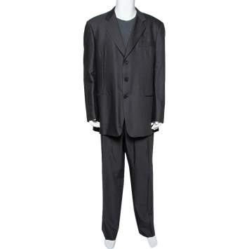 Pre Owned Giorgio Armani Charcoal Grey Wool Suit 5XL