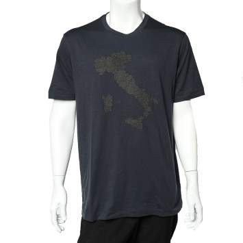 مملوكة مسبقًا Giorgio Armani Blue Embroidered Cotton Crewneck T-Shirt 3XL