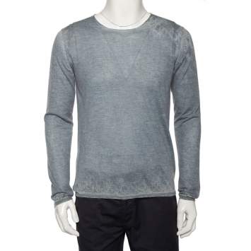 Pre Owned Giorgio Armani Grey Washed Out Effect Cashmere Lightweight Sweater L