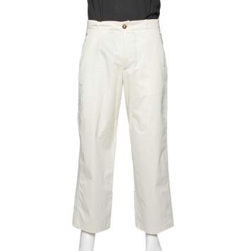 Pre Owned Giorgio Armani Off White Cotton Straight Leg Pants M