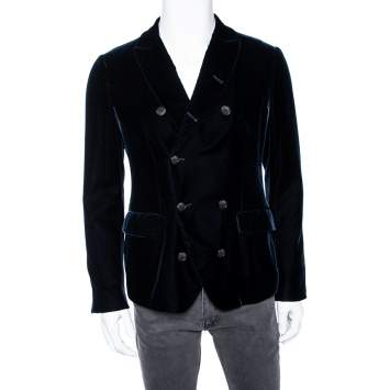 Pre Owned Giorgio Armani Midnight Blue Velvet Double Breasted Blazer M