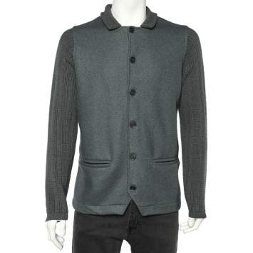 Giorgio Armani Grey Wool & Knit Sleeve Detail Button Front Jacket XL