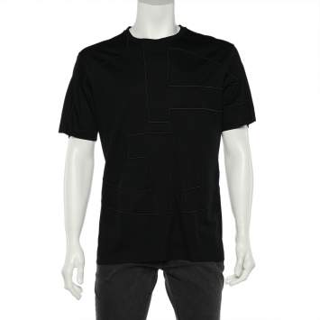 مملوكة مسبقًا Giorgio Armani Black Logo Embroidered Cotton Knit Crewneck T-Shirt XXL