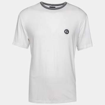 مملوكة مسبقًا Giorgio Armani White Jersey Logo Embroidered Short Sleeve T-Shirt XXL