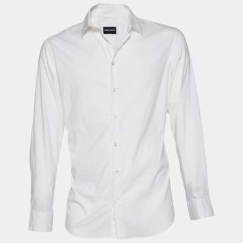 Pre Owned Giorgio Armani White Textured Cotton Button Front Shirt XL