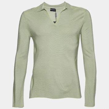Pre Owned Giorgio Armani Green Striped Knit Long Sleeve Sweater S