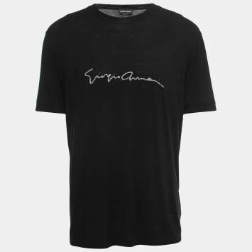 مملوكة مسبقًا Giorgio Armani Black Knit Signature Logo Detail T-Shirt 4XL