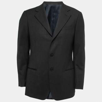 Pre Owned Armani Collezioni Charcoal Grey Wool Single Breasted Blazer L