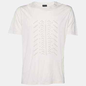 Pre Owned Giorgio Armani Cream Printed Cotton Knit T-Shirt 3XL