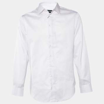 Pre Owned Giorgio Armani Purple & White Striped Cotton Shirt M