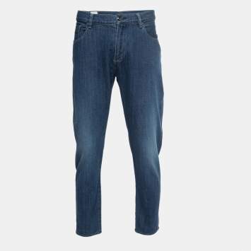 Pre Owned Giorgio Armani Blue Washed Denim Straight Fit Jeans XL Waist 38"