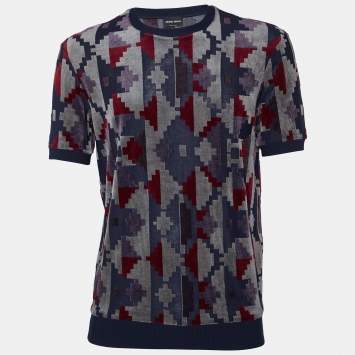 Pre Owned Giorgio Armani Multicolor Geometric Pattern Devore T-Shirt S
