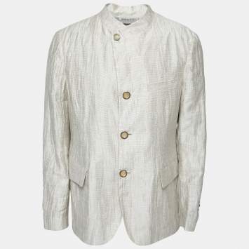 Pre Owned Giorgio Armani Beige Textured Lien Button Front Jacket XL