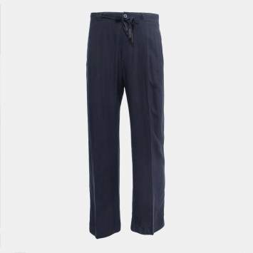 Pre Owned Giorgio Armani Navy Blue Rayon Wide Leg Pants XL