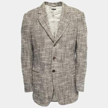 Pre Owned Giorgio Armani Vintage Beige Tweed Single Breasted Blazer XL