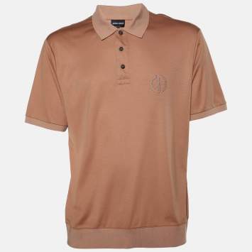 Pre Owned Giorgio Armani Brown Cotton Knit Logo Embroidered Polo T-Shirt XXL