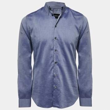 Pre Owned Giorgio Armani Blue Cotton Button Down Full Sleeve Shirt L