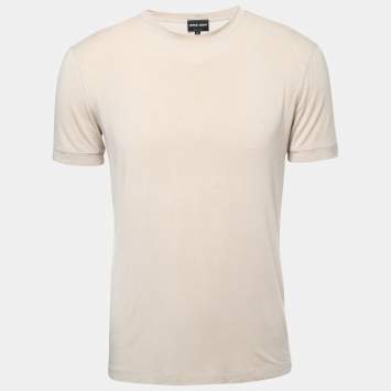 Pre Owned Giorgio Armani Beige Jersey Crew Neck T-Shirt XL