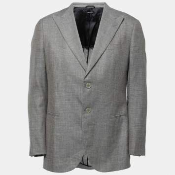Pre Owned Giorgio Armani Grey Silk Blend Single Breasted Blazer XXL