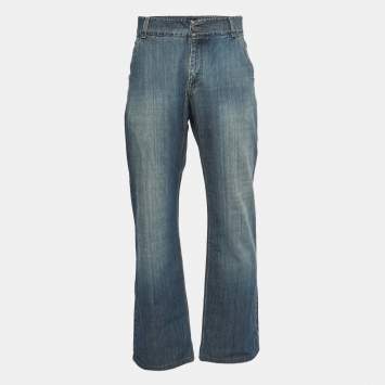Pre Owned Giorgio Armani Blue Washed Denim Straight Fit Jeans 3XL Waist 38"