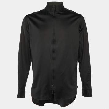 Giorgio Armani Black Cotton Knit Conrast Detail Zip Front Jacket XXS