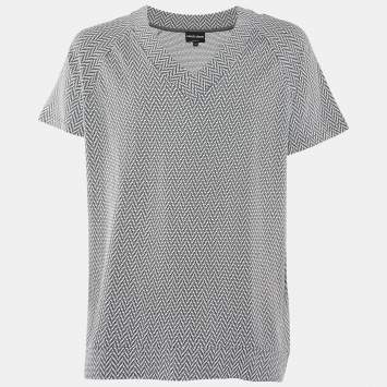 Pre Owned Giorgio Armani Grey Patterned Knit V-Neck T-Shirt XXL