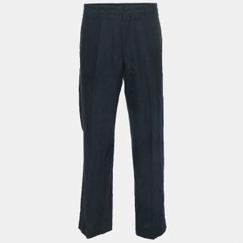 Pre Owned Giorgio Armani Navy Blue Linen Tailored Trousers XXL