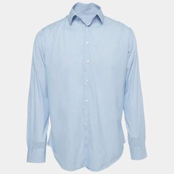 Pre Owned Giorgio Armani Blue Striped Cotton Button Front Shirt M
