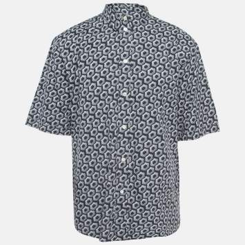 Giorgio Armani Blue Op-Art Print Cotton Shirt XL