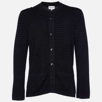 Pre Owned Giorgio Armani Black Wool Knit Button Front Cardigan XL