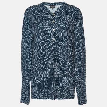 Pre Owned Giorgio Armani Blue Checked Knit Long Sleeve T-Shirt M