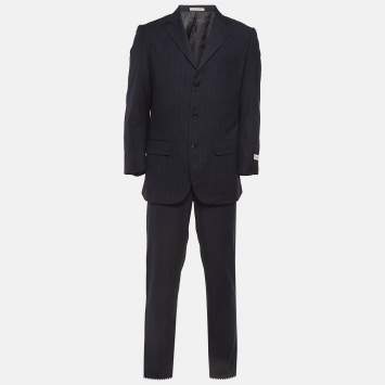 Pre Owned Giorgio Armani Navy Striped Wool Suit S