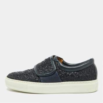 مملوكة مسبقًا Giorgio Armani Dark Blue Woven Leather Slip On Sneakers Size 39