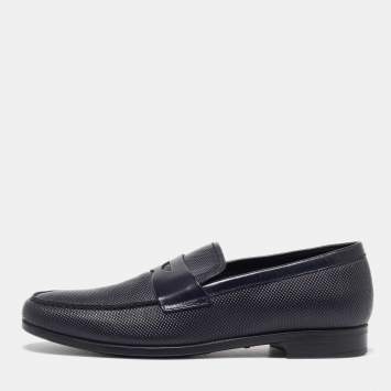 Pre Owned Giorgio Armani Blue Leather Loafers Size 39
