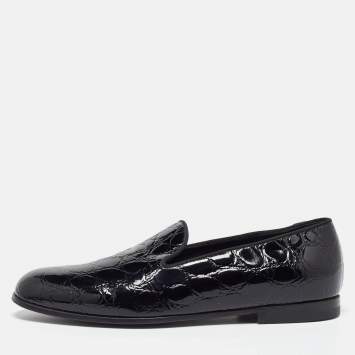 مملوكة مسبقًا Giorgio Armani Black Croc Embossed Patent Leather Loafers Size 39 - Size 39