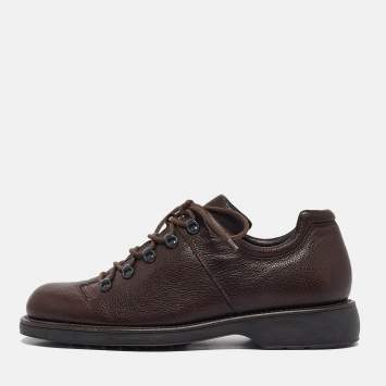 مملوكة مسبقًا Giorgio Armani Brown Leather Lace Up Sneakers 44.5