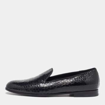 Pre Owned Giorgio Armani  Black Embossed Patent Leather Smoking Slippers Size 40