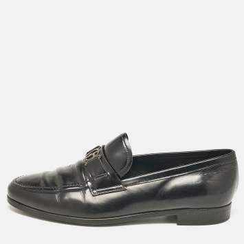 Pre Owned Giorgio Armani Black Leather Logo Slip On Loafers Size 41