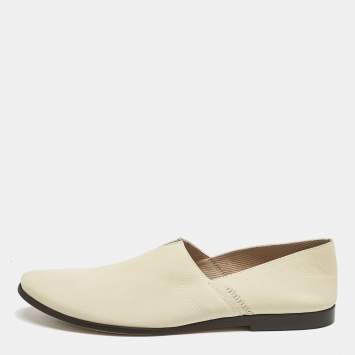 Pre Owned Giorgio Armani Cream Leather Slip On Loafers Size 42