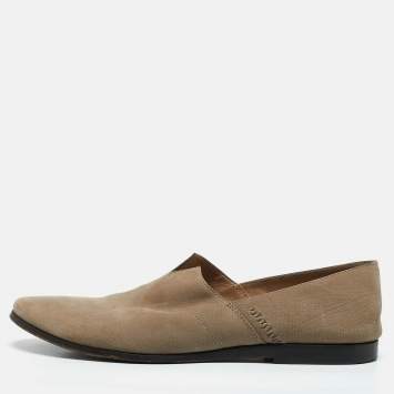 Pre Owned Giorgio Armani Beige Leather Slip On Loafers Size 42