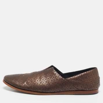 Pre Owned Giorgio Armani Brown Leather Smoking Loafers Size 42.5