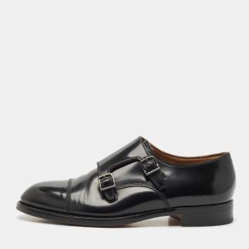 Pre Owned Giorgio Armani Black Leather Monk Strap Oxfords Size 42